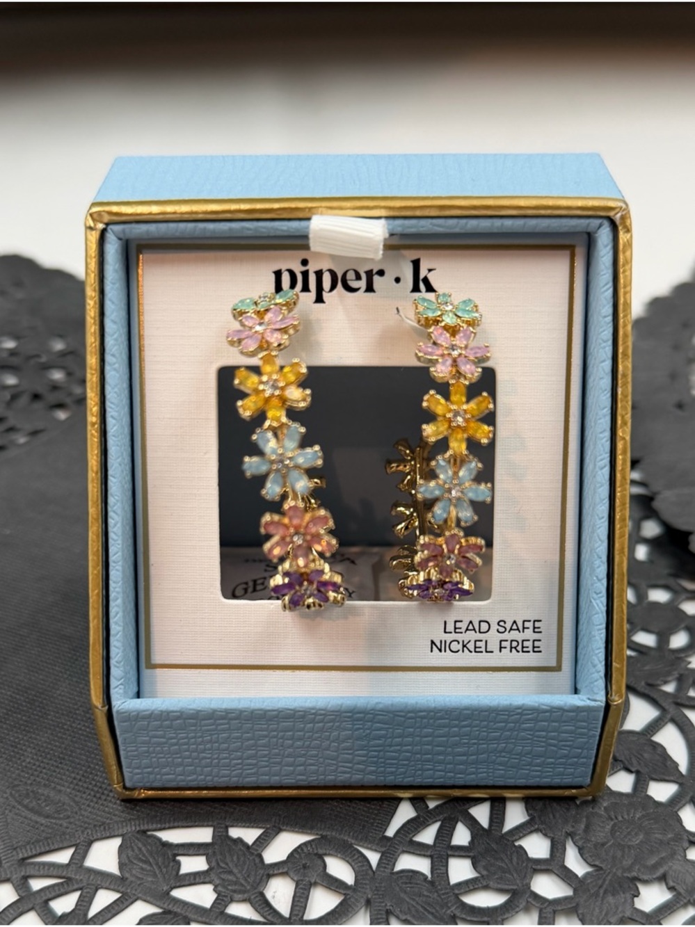 Piper Multicolor Floral Hoop Earrings - Pastel Flower Chain